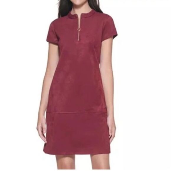 Kenzie Faux-Suede Shift Dress NWT Burgundy color size 14 - Picture 3 of 12